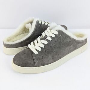 Frye Ivy Genuine Shearling Suede Sneaker Mule Slip On Medium Grey 8.5M NIB
